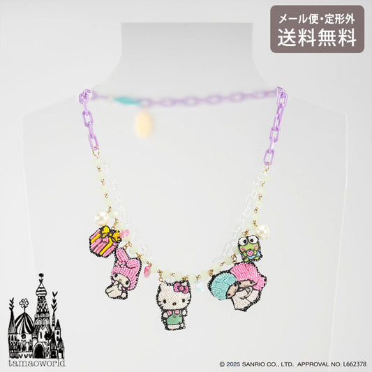 刺繍 ネックレス Sanrio characters NEK3895 メール便 送料無料 タマオワールド ビーズ ハローキティ マイメロディ けろけろけろっぴ 刺繍 軽い 印象的