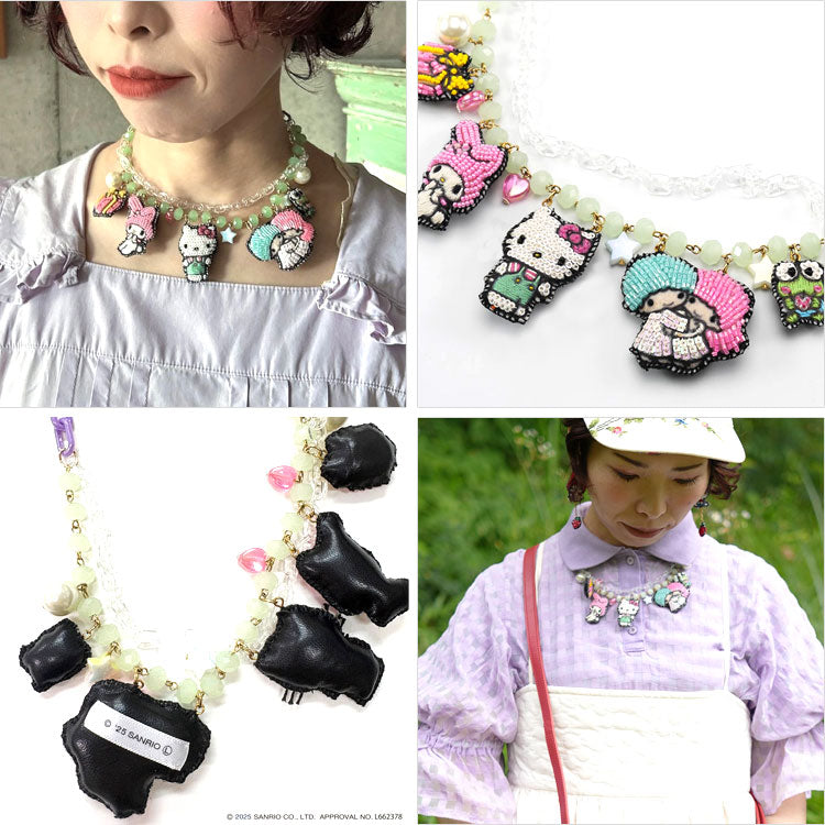 刺繍 ネックレス Sanrio characters NEK3895 メール便 送料無料 タマオワールド ビーズ ハローキティ マイメロディ けろけろけろっぴ 刺繍 軽い 印象的
