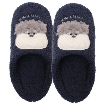 スワンネルルームシューズ レディース スリッパ ルームシューズ シマエナガ シュナウザー 黒猫 サモエド 保温 冷え対策 ふわふわ ぽかぽか  アニマル かわいい ネイビー