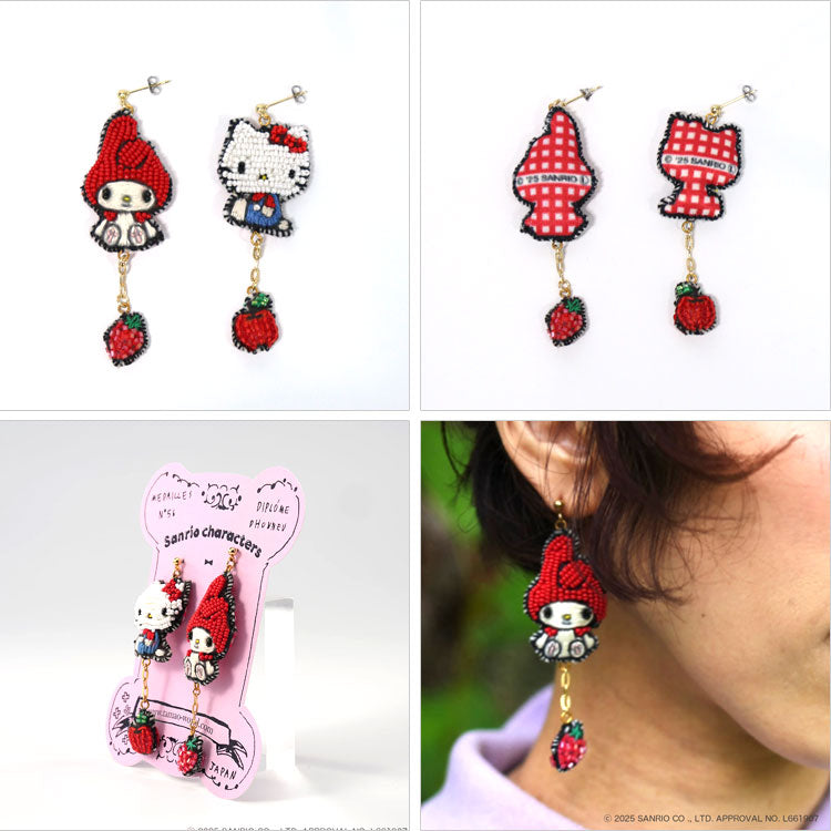 刺繍 ピアス  Hellokitty and Mymelody PIE3897 メール便 送料無料 タマオワールド キティ マイメロディ ビーズ サンリオ 刺繍 軽い 印象的