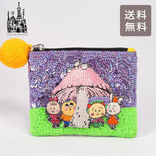 タマオワールド スパンコール刺繍ポーチ コジコジ mushroom 定形外 送料無料 POC3759 スパンコール 刺繍 ポーチ 小銭入れ