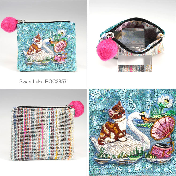 タマオワールド スパンコール刺繍ポーチ Swan Lake POC3857 house of candy POC3727  メール便 スパンコール 刺繍 ポーチ 小銭入れSwan Lake