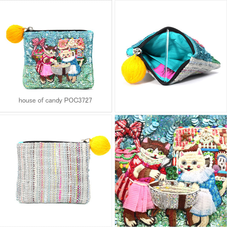 タマオワールド スパンコール刺繍ポーチ Swan Lake POC3857 house of candy POC3727  メール便 スパンコール 刺繍 ポーチ 小銭入れSwan Lake