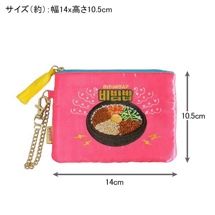MYUUA ミューア 韓国ビビンバ 温泉 ティッシュポーチ ポーチ 定形外 送料無料 韓国風 レトロ 小物入れ 財布 小銭入れ 収納 サテン ギフト韓国ビビンバ（ピンク）