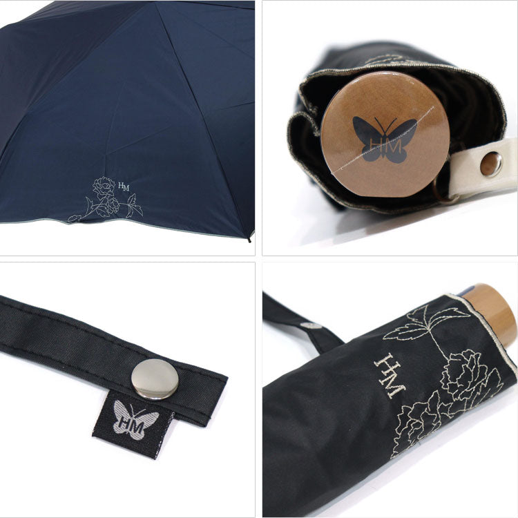ハナエモリ 晴雨兼用折傘 54cm 送料無料 定形外 27072-72 折りたたみ傘 雨傘 日傘 遮光 遮熱 UV UVカット 日焼け対策 ワンポイントデザイン シンプル ブラック