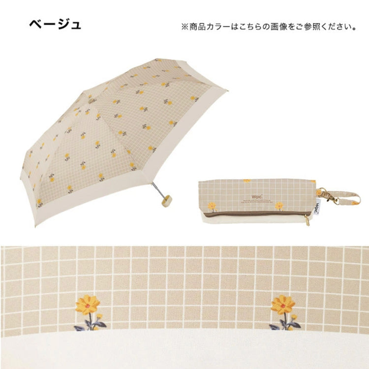 折りたたみ傘 プレイドフラワー ミニ 定形外 送料無料 折りたたみ 傘 雨傘 晴雨兼用 7852-155-002 レトロ かわいい  花柄 チェック 韓国 レディース コンパクト 軽量 超軽量 通勤 通学 ベージュ