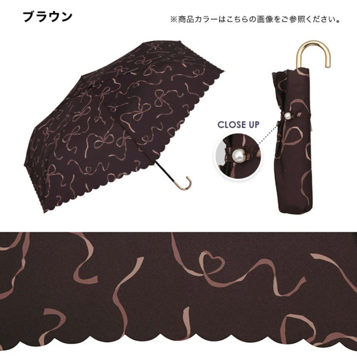折りたたみ傘 ハートリボン ミニ 折りたたみ 傘 定形外 送料無料 雨傘 軽量 晴雨兼用 ハート ガーリー 4780-015-002 通勤 通学 かわいい 超軽量レディースホワイト
