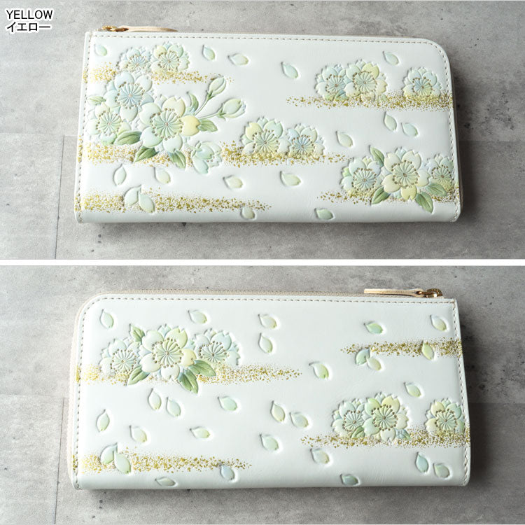 浅草文庫 長財布 金彩八重桜 L字 送料無料 財布 牛革 日本製 桜 花 伝統工芸