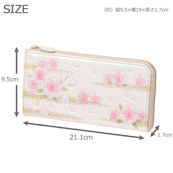 浅草文庫 長財布 金彩八重桜 L字 送料無料 財布 牛革 日本製 桜 花 伝統工芸