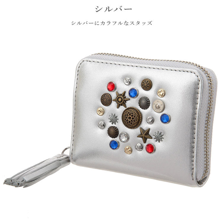 cachecache マルチスタッズ付 ジャバラ カード ウォレット 二つ折り財布  定形外 送料無料 08-06-04150 レザー 本革 2つ折り 財布 革財布 スタッズ 小銭入れ
