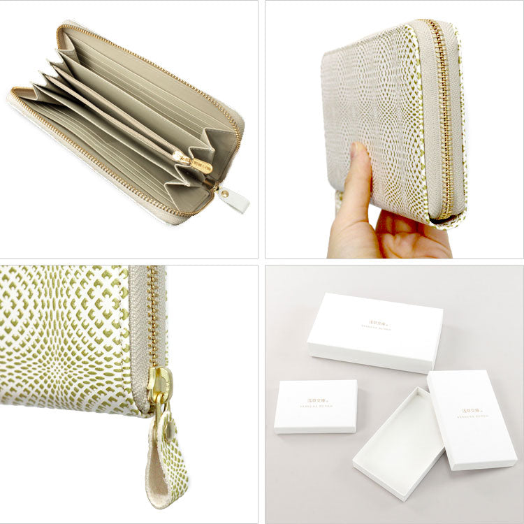 浅草文庫 金彩菊花 ラウンド 長財布 送料無料 財布 束入 和柄 ファスナー 本革 文庫革 菊 花柄 花 ギフト ゴールド