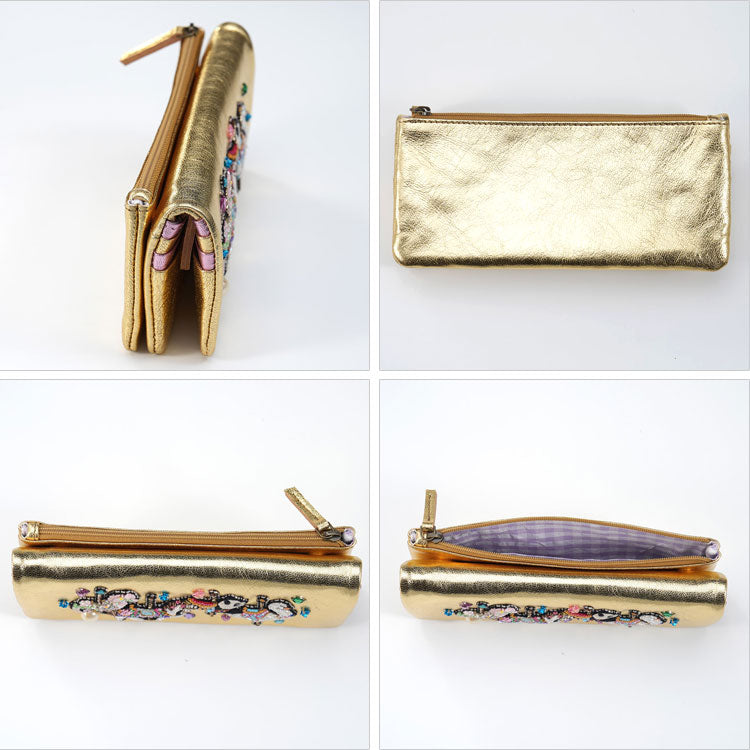 タマオワールド 長財布 Merry-go-round Gold メリーゴーランド ゴールド WAL3839 送料無料 刺繍 羊革 財布 メタリック キラキラ 大容量 パンダ 白鳥 白馬 タツノオトシゴ