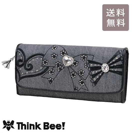 シンクビー リボンズ 長財布 グレーデニム A001002 送料無料 リボン ハート スワロフスキー クリスタル キラキラ 財布
