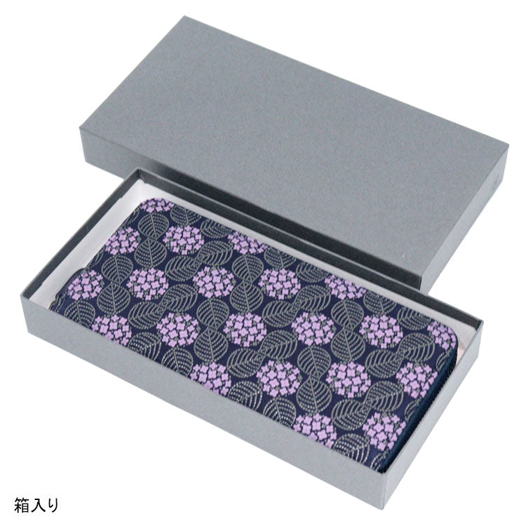 印傳屋 印伝 みその ラウンドファスナー 長財布 束入 8011 送料無料 財布 小銭入れ 花柄 紫陽花 紫 ギフト レディース