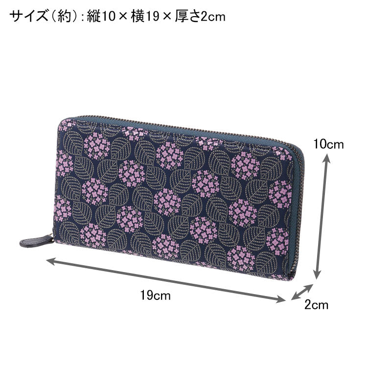 印傳屋 印伝 みその ラウンドファスナー 長財布 束入 8011 送料無料 財布 小銭入れ 花柄 紫陽花 紫 ギフト レディース