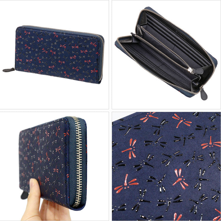 印傳屋 印伝 なごみ 長財布 ラウンドファスナー 7528 送料無料 束入 財布 とんぼ 模様 本革 ギフト