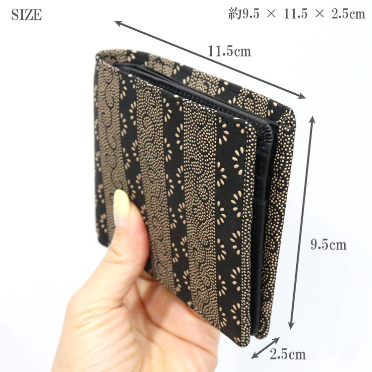 2つ折り財布 爪唐草 黒地 白漆 印伝 2009 甲州印伝 本革 鹿革 牛革 和風 花柄 日本製 レザー レディース ブランド