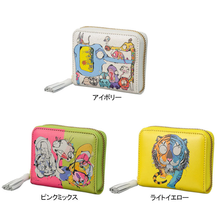perche 高嶋シオンコラボ ジャバラカードウォレット 送料無料 財布 二つ折り財布 小銭入れ カード入れ 動物 牛革アイボリー