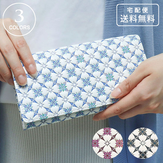 浅草文庫 切子 かぶせ 長財布 束入 送料無料 伝統工芸 牛革 模様 和柄 日本製 ギフトブラック