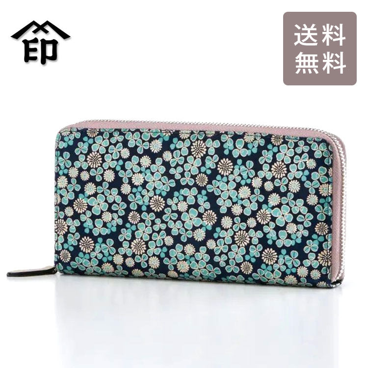 印伝 白詰草 束入れCI 財布 7305 ラウンド 長財布 レディース シンプル 牛革 和風 花柄 日本製 レザー レディース ブランド 四つ葉