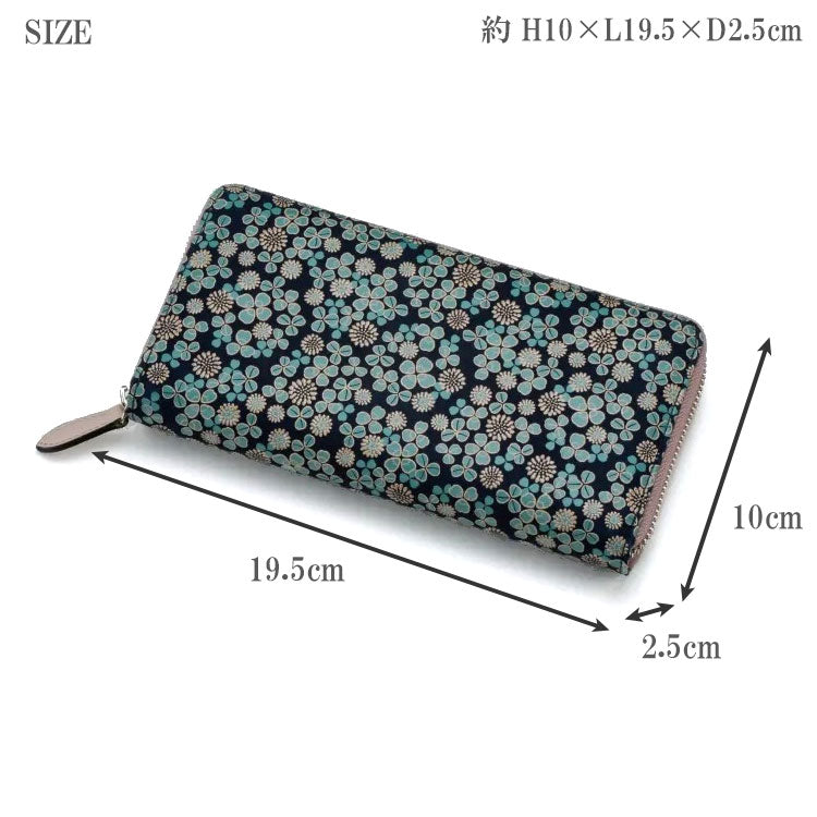 印伝 白詰草 束入れCI 財布 7305 ラウンド 長財布 レディース シンプル 牛革 和風 花柄 日本製 レザー レディース ブランド 四つ葉