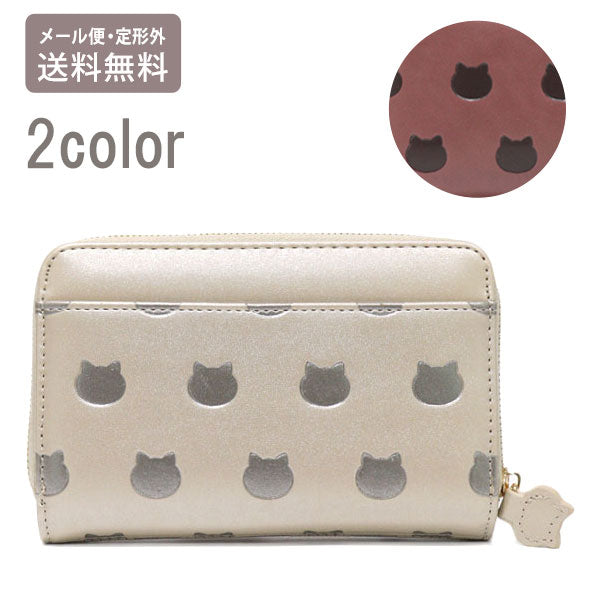 ねこねこぽこぽこ 2つ折り財布 定形外 送料無料  2つ折り 財布 合成皮革 ネコ 猫 型押し かわいい シンプル Wallet