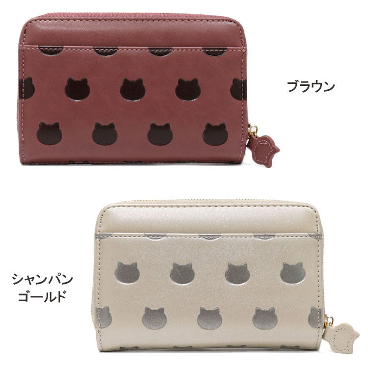 ねこねこぽこぽこ 2つ折り財布 定形外 送料無料  2つ折り 財布 合成皮革 ネコ 猫 型押し かわいい シンプル Wallet