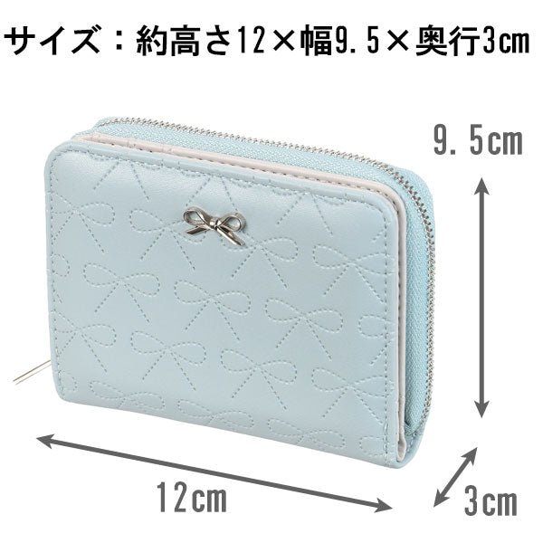 レディース 2つ折り財布 リボン柄 定形外 送料無料 ラウンドファスナー 財布 型押し 合成皮革 かわいい シンプル Wallet