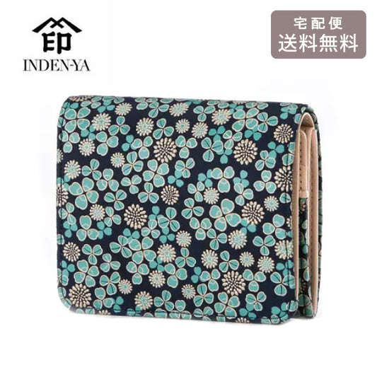 印傳屋 印伝 白詰草 二つ折り財布 7302 送料無料 財布 小銭入れ 三つ葉 四つ葉 花柄 札入れ ギフト レディース