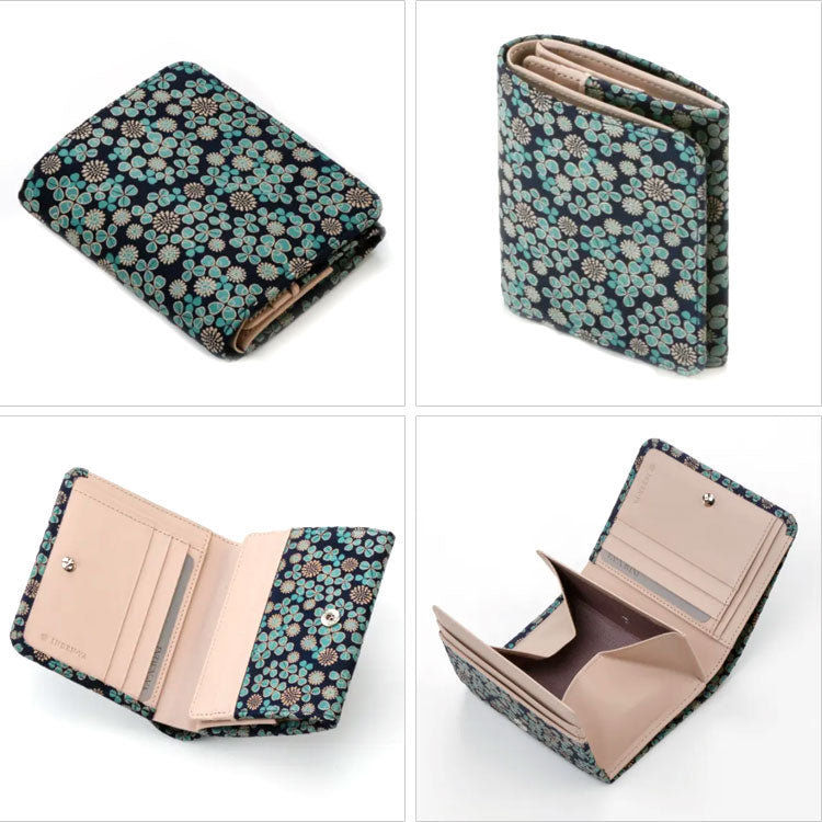 印傳屋 印伝 白詰草 二つ折り財布 7302 送料無料 財布 小銭入れ 三つ葉 四つ葉 花柄 札入れ ギフト レディース