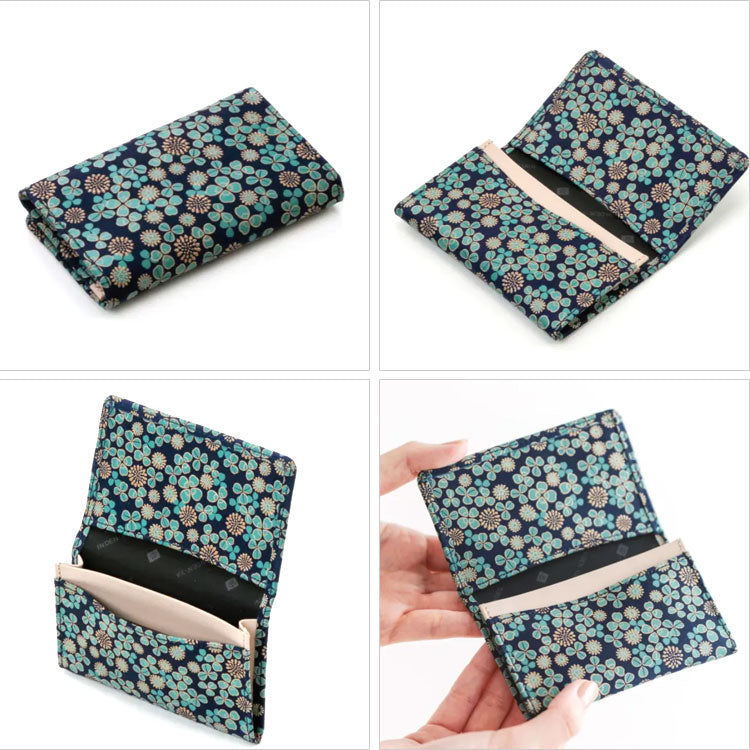 印伝 白詰草 名刺入れ カードケース 7306 送料無料 三つ葉 四つ葉 草花 革 日本 レディース