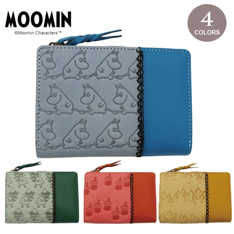 ムーミン 本革 二つ折り 財布 PATTERN MOOMIN 82036 送料無料 財布 スナフキン リトルミィ ニョロニョロ 牛革 二つ折り レザーリトルミイ(オレンジ)