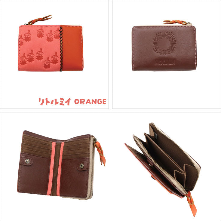ムーミン 本革 二つ折り 財布 PATTERN MOOMIN 82036 送料無料 財布 スナフキン リトルミィ ニョロニョロ 牛革 二つ折り レザーリトルミイ(オレンジ)