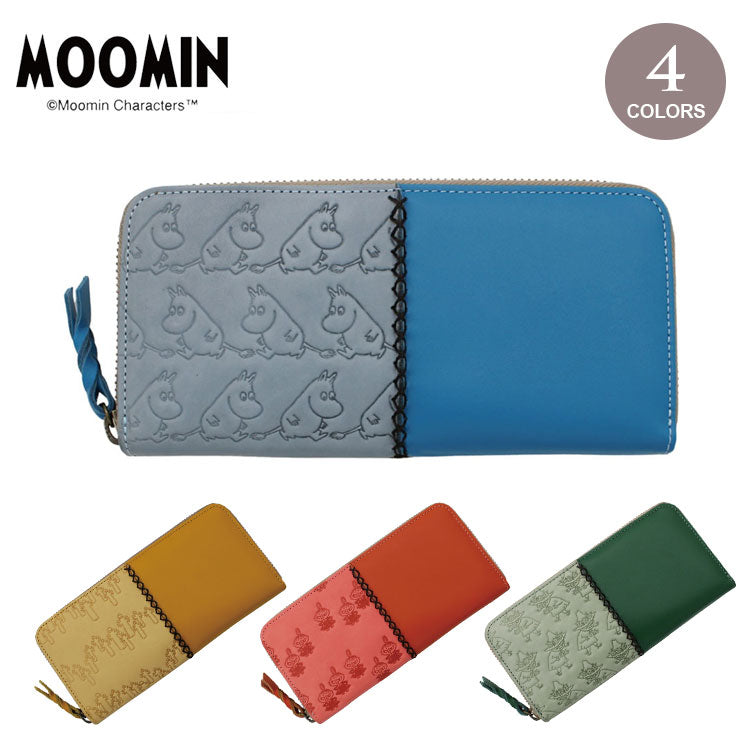ナダヤ ムーミン 本革 ラウンドファスナー 長財布 PATTERN 82037 レディース メンズ 牛革 キャラクター ラウンド 北欧 スナフキン リトルミイ ニョロニョロ 型押し mm-007リトルミイ(オレンジ)