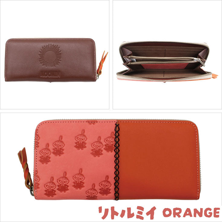 ナダヤ ムーミン 本革 ラウンドファスナー 長財布 PATTERN 82037 レディース メンズ 牛革 キャラクター ラウンド 北欧 スナフキン リトルミイ ニョロニョロ 型押し mm-007リトルミイ(オレンジ)