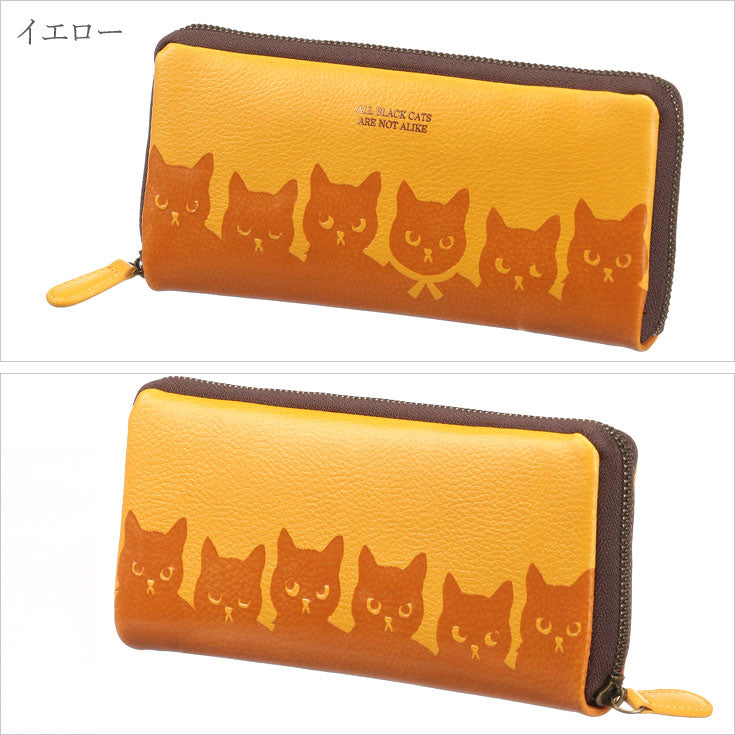 にゃんこ堂 コラボ 猫柄 ラウンドファスナー 長財布 定形外 送料無料 レディース カード収納18枚 かわいい ネコ 猫 ねこ 型押し  全4色 デザインブラック