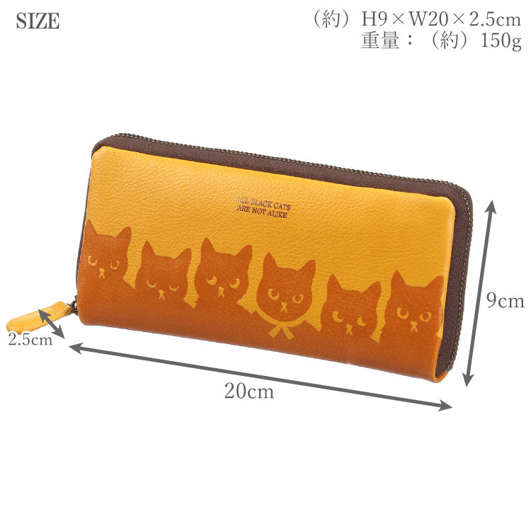 にゃんこ堂 コラボ 猫柄 ラウンドファスナー 長財布 定形外 送料無料 レディース カード収納18枚 かわいい ネコ 猫 ねこ 型押し  全4色 デザインブラック