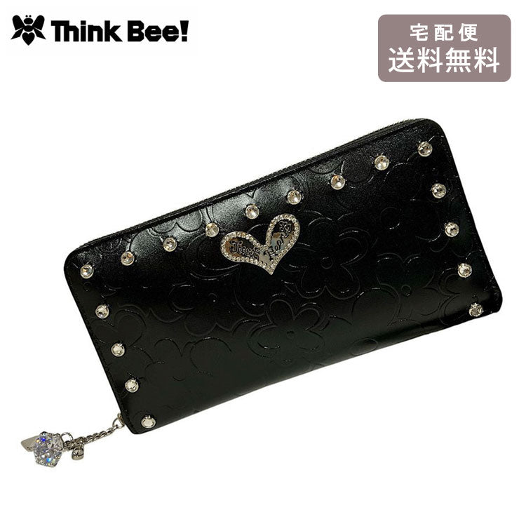 Think Bee! シンクビー デイジーロック ラウンド財布 A004891 送料無料 財布 レディース 長財布 本革 ブラック クリスタル スタッズ 牛革 コンパクト