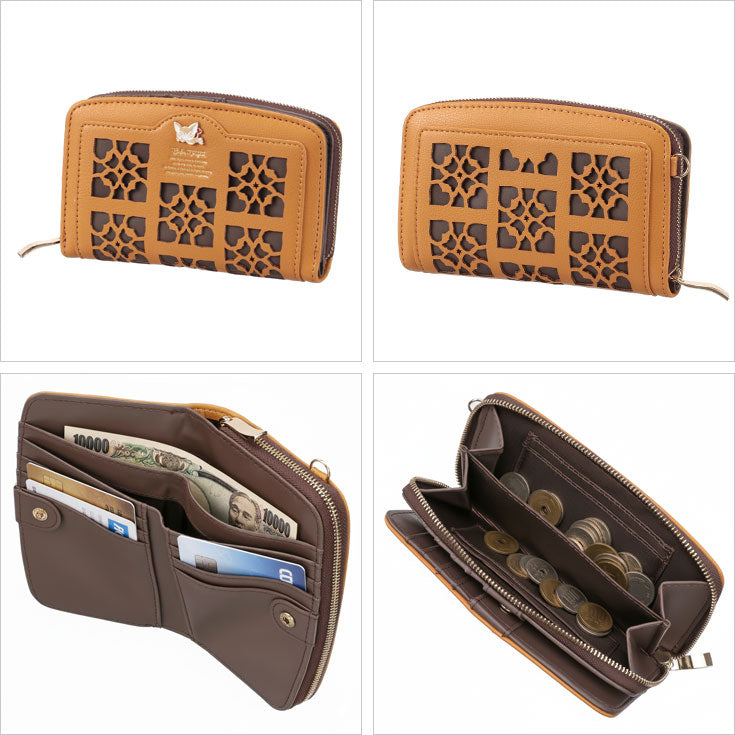 ベベダヤン 深折財布 財布 ラウンドファスナー わちふぃーるど 定形外 送料無料 猫 折り財布 二つ折り 大容量 合皮 レディース 幾何学模様 ダヤンブラウン