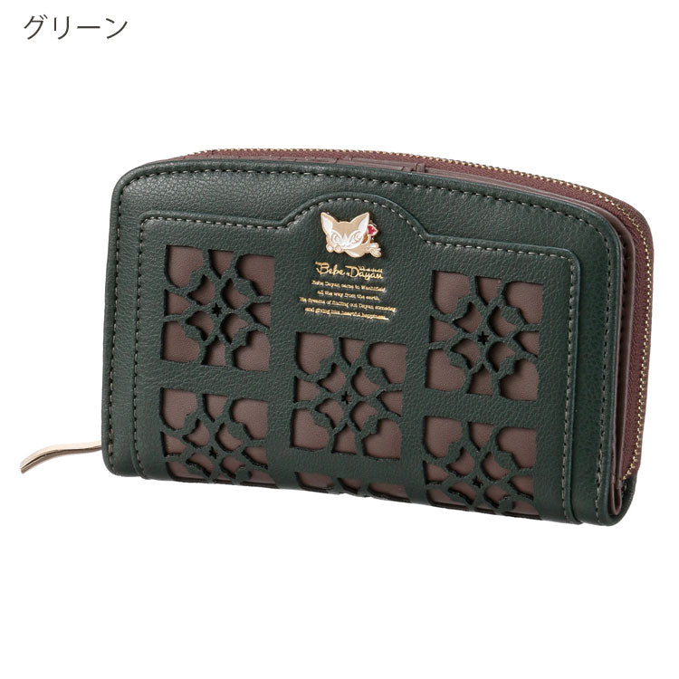 ベベダヤン 深折財布 財布 ラウンドファスナー わちふぃーるど 定形外 送料無料 猫 折り財布 二つ折り 大容量 合皮 レディース 幾何学模様 ダヤンブラウン