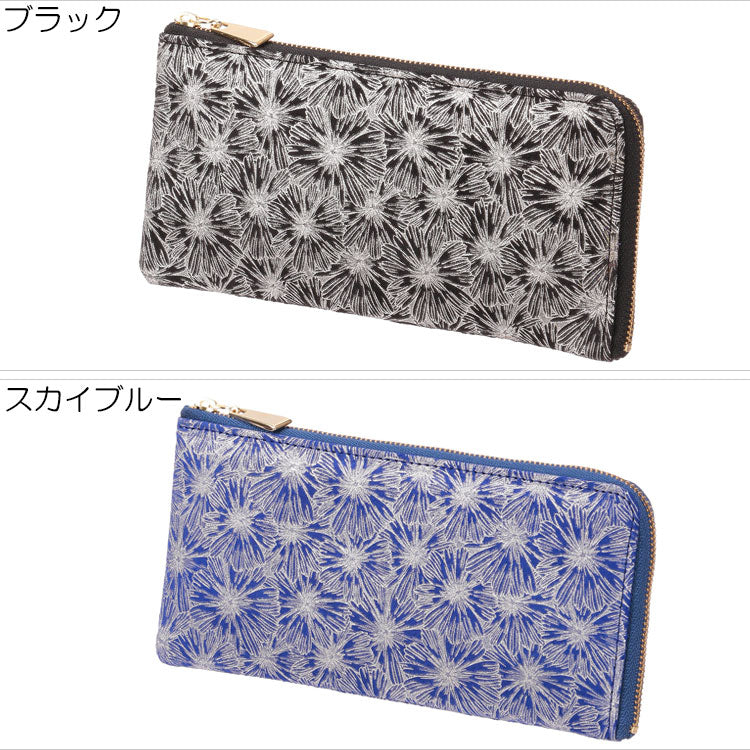 花火風 L字 長財布 送料無料 財布 花火柄 カード入れ 小銭入れ 便利 薄型 軽量 おしゃれ ブラック