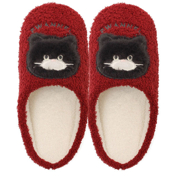 スワンネルルームシューズ レディース スリッパ ルームシューズ シマエナガ シュナウザー 黒猫 サモエド 保温 冷え対策 ふわふわ ぽかぽか  アニマル かわいい ネイビー