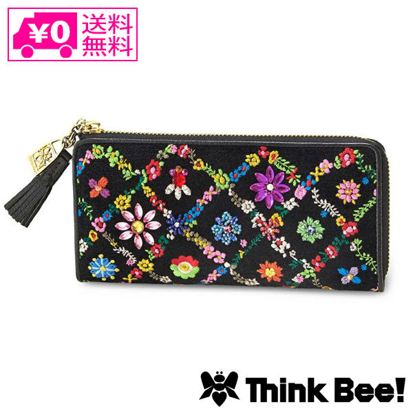 送料無料 Think Bee! シンクビー オーバーザレインボー L型 長財布 A001966 Swarovski Crystals スワロフスキー 花 刺繍