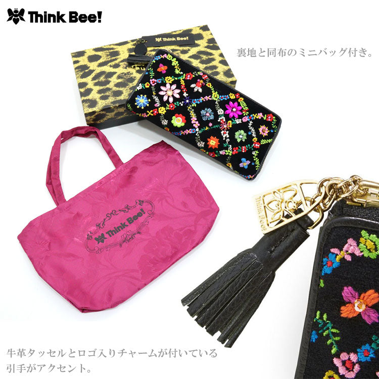 送料無料 Think Bee! シンクビー オーバーザレインボー L型 長財布 A001966 Swarovski Crystals スワロフスキー 花 刺繍